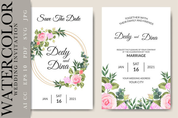 Watercolor Wedding Invitation: Graphics and Print Templates